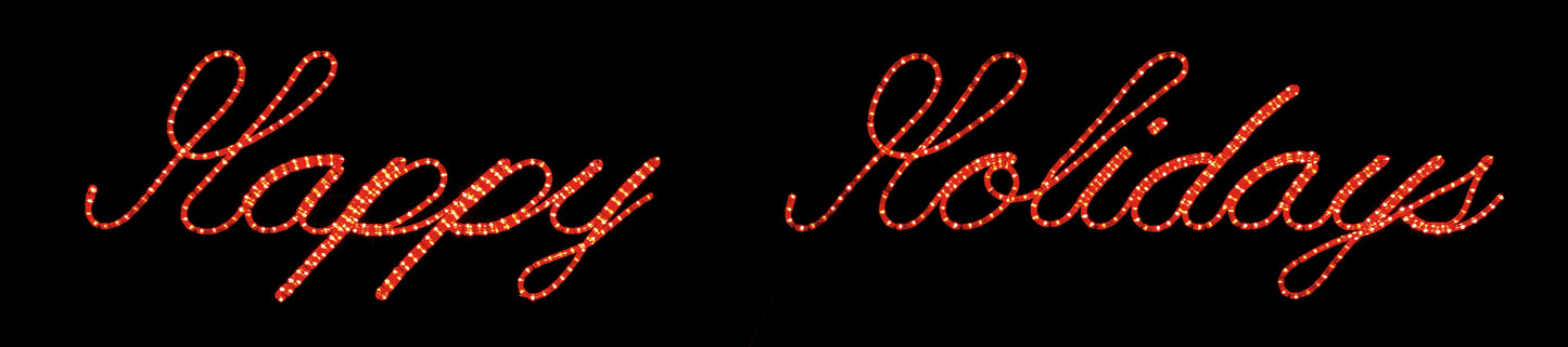Happy Holidays (Rope light Script) Sign - Red, Outdoor yard motif, traditional illuminating