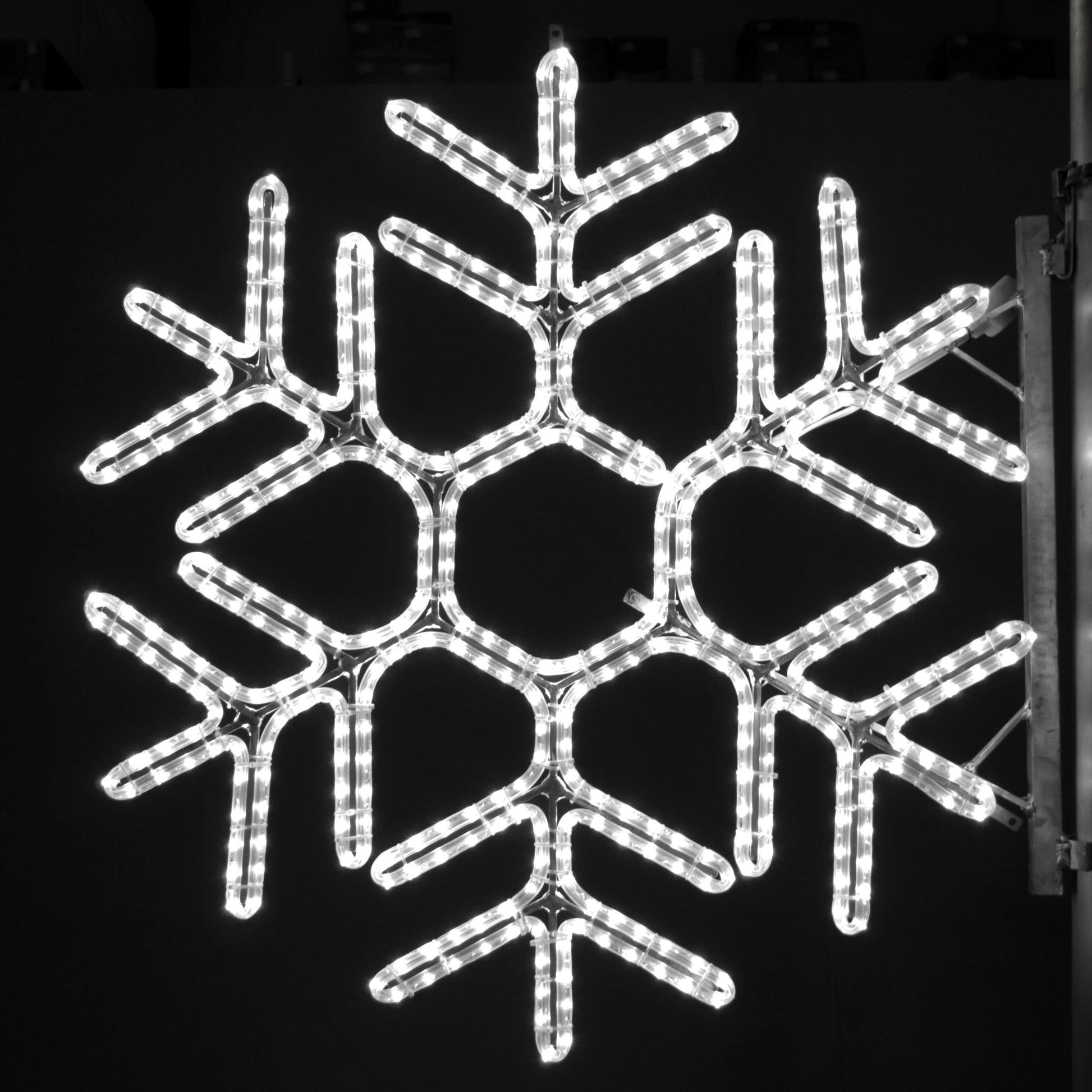 large, commercial-grade, outdoor, Christmas, holiday, LED, rope light, quality, durable, motif, decoration, snowflake, pole, mounted, 2021, pure white